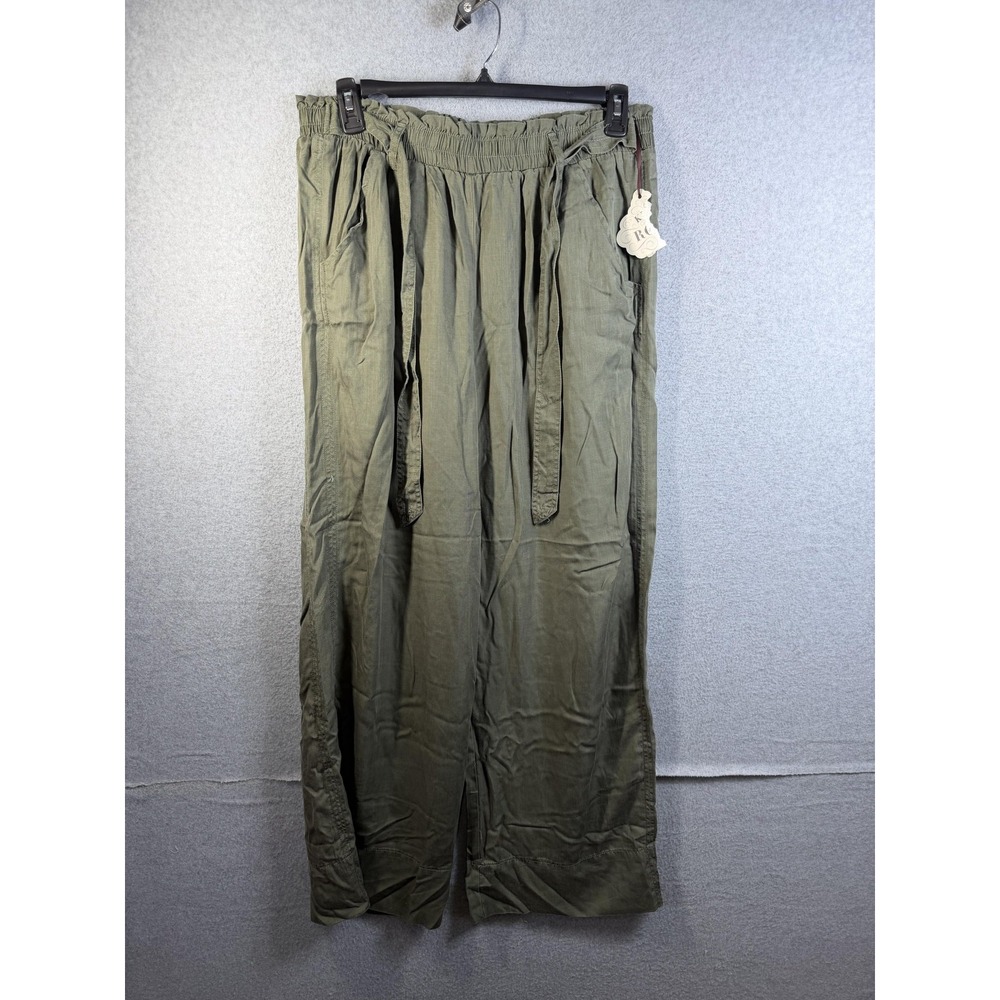Knox Rose Pants Womens XL Green Paperbag Waist Lyocell Wide Leg Casual Twill NWT